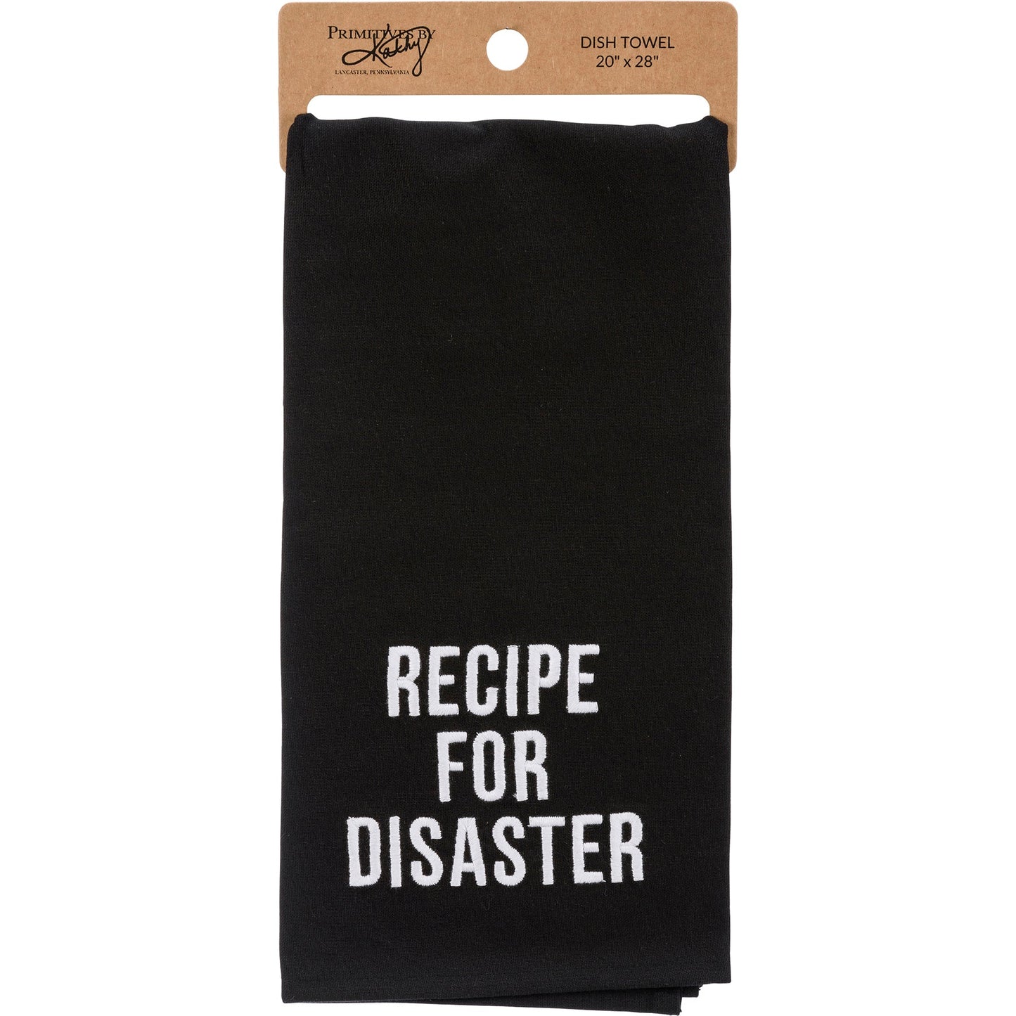 Recipe For Disaster Dish Cloth Towel | Novelty Tea Towel | Embroidered Text | 20" x 28"