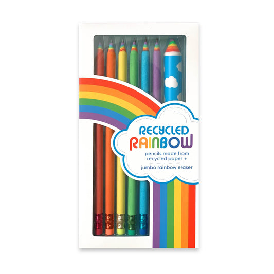 Recycled Rainbow Pencil & Eraser Set | 6 Pencils + 1 Jumbo Eraser