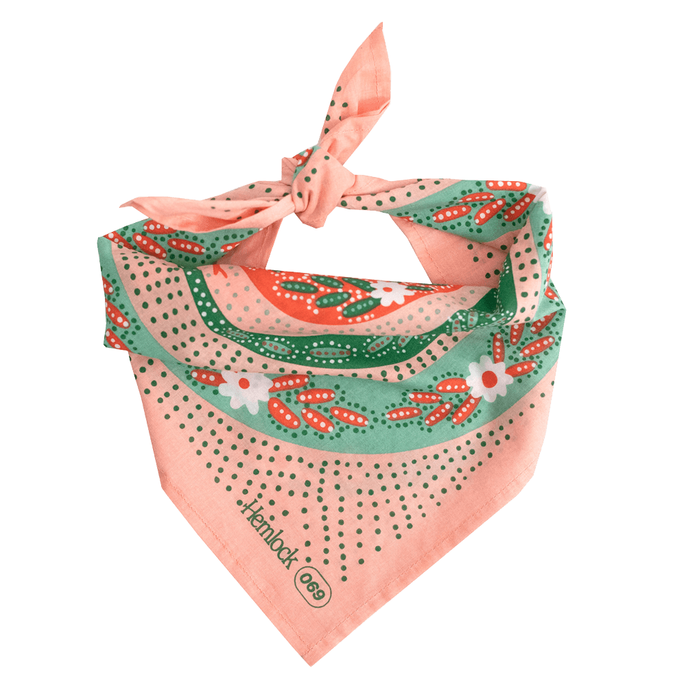 Red and Green Snake Illustration in Pink Bandana | 22" x 22" Premium Cotton