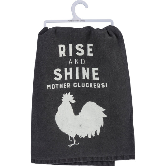 Rise And Shine Mother Cluckers Dish Cloth Towel | Novelty Hilarious Tea Towel | Cute Kitchen Hand Towel | 28" Square