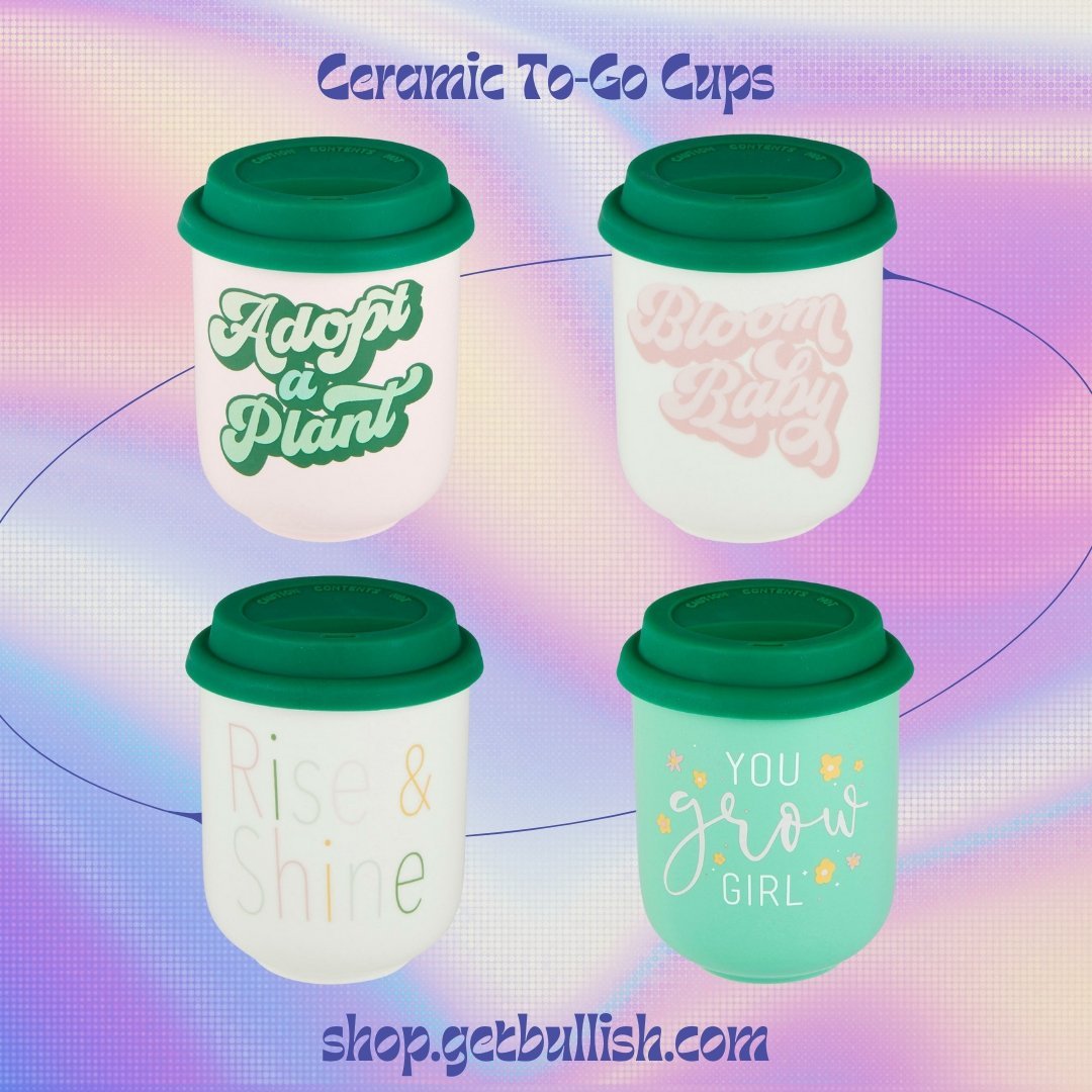 Rise & Shine Ceramic To Go Mug | Holds 16 oz. | Eco Mug with Silicone Lid and Sleeve