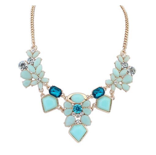 Robin Blue Statement Necklace in Teal, Aqua and Light Blue