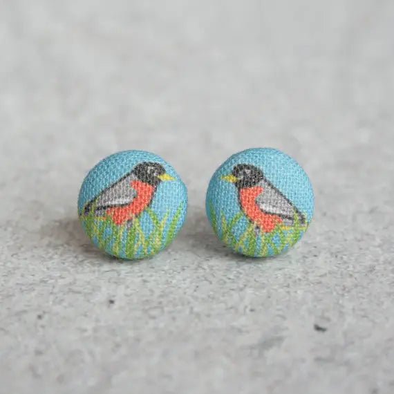 Robin Fabric Button Earrings | Handmade in the US