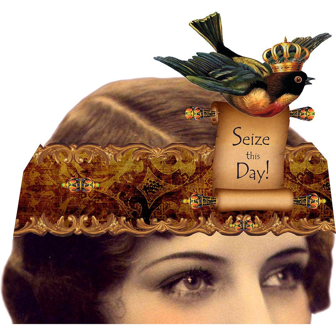 Seize This Day Greeting Card with Tiara | Vintage Design | Sparrow, Scroll
