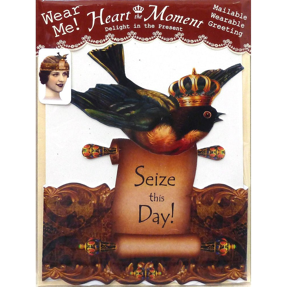 Seize This Day Greeting Card with Tiara | Vintage Design | Sparrow, Scroll
