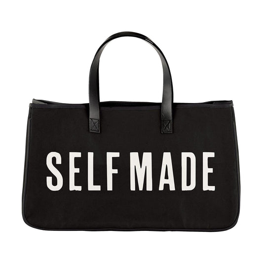Self Made Large Black Rectangular Tote Bag | Genuine Leather Handles