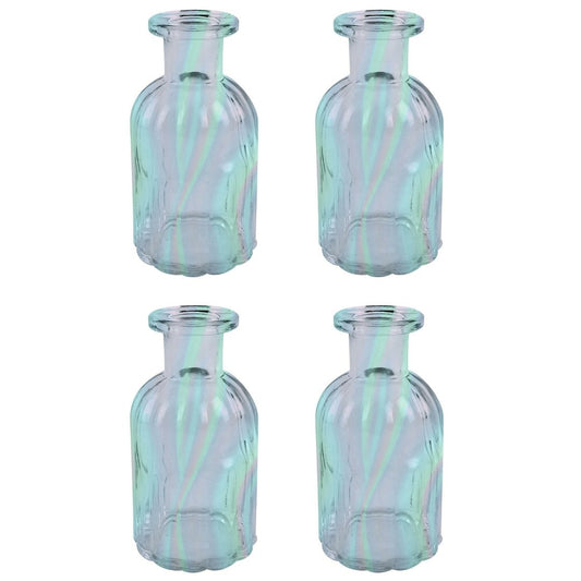 Set of 4 Blue Iridescent Glass Mini Bud Vases