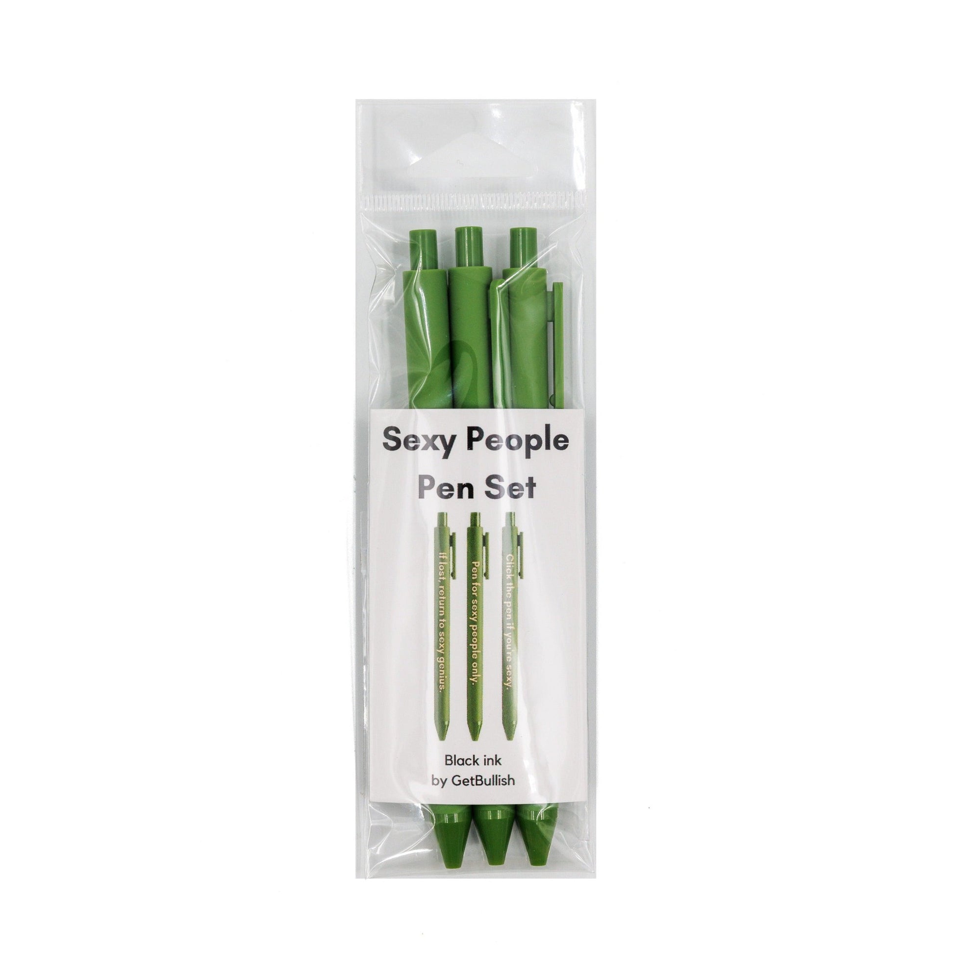 Sexy People Pen Set 🌹 | Gel Click Pen Gift Set | 3 Pens in Olive Green