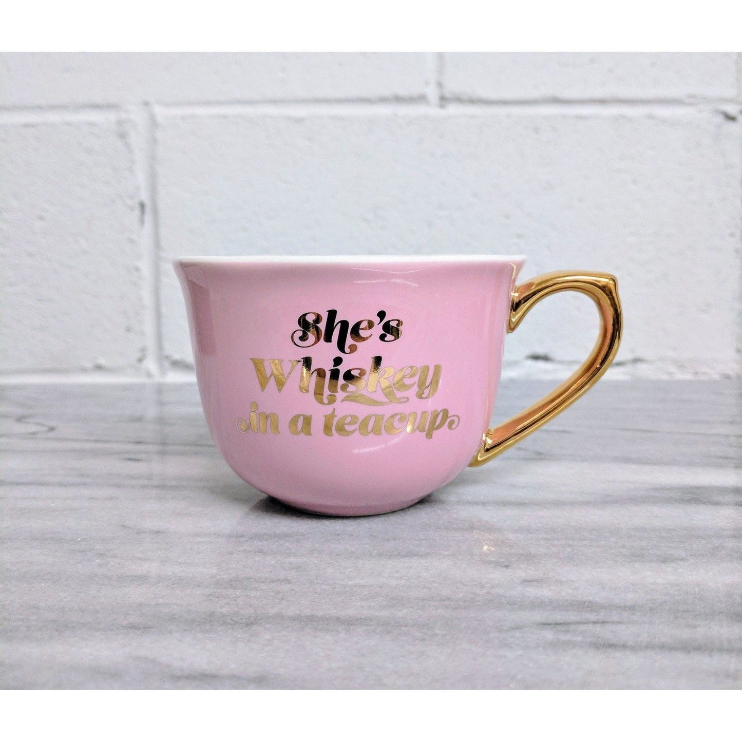 She's Whiskey in a Tea Cup and Saucer Set in Pink and Floral