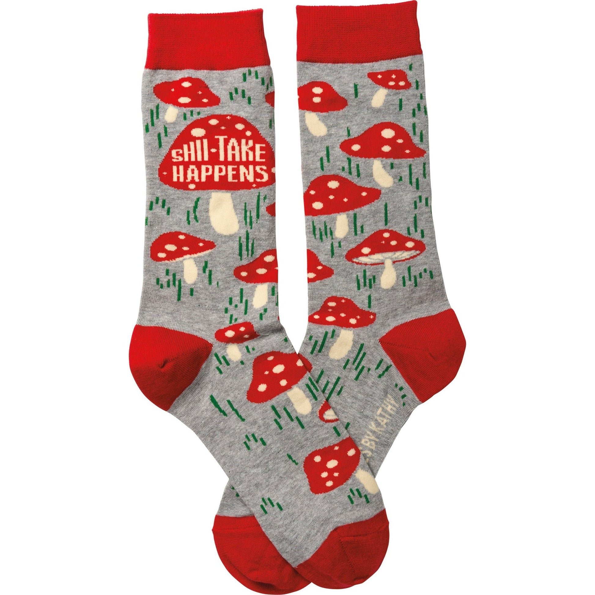 Shiitake Happens Funny Socks Mushrooms in Red | Unisex