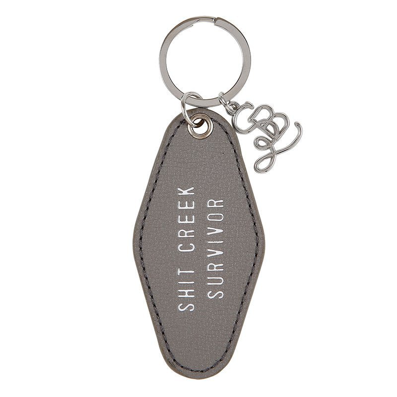 Shit Creek Survivor Leather Style Motel Key Tag | Silver Accent Novelty Keychain