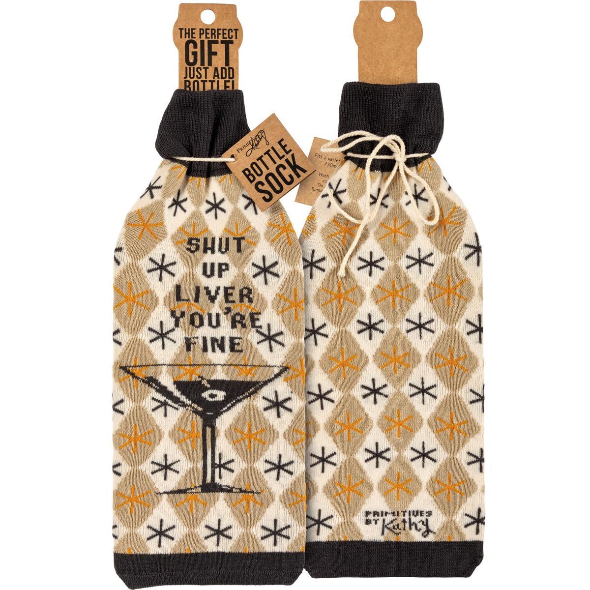 Shut Up Liver You're Fine Knit Liquor Bottle Sock | Reusable Gift Bag for Liquor and Wine Gifts