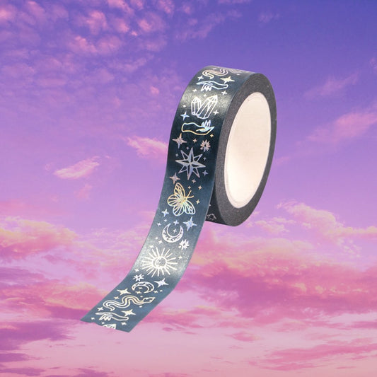 Witchy Summer Washi Tape | Snake and Crystal Motif on Peach | Gift Wrapping  and Craft Tape