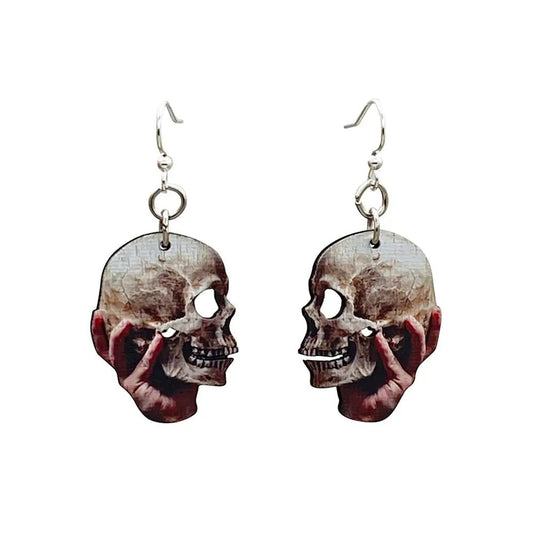 Skull and Hand Hook Earrings | 0.9" x 1.2" Hook Earrings | Handmade in USA