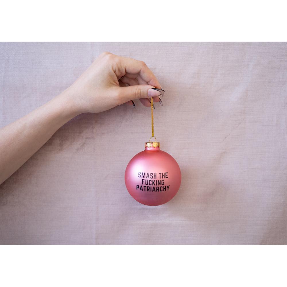 Smash the Fucking Patriarchy Blush Pink Holiday Ornament | Glass Christmas Ornament-GetBullish-The Bullish Store