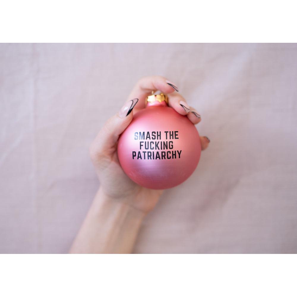 Smash the Fucking Patriarchy Blush Pink Holiday Ornament | Glass Christmas Ornament-GetBullish-The Bullish Store