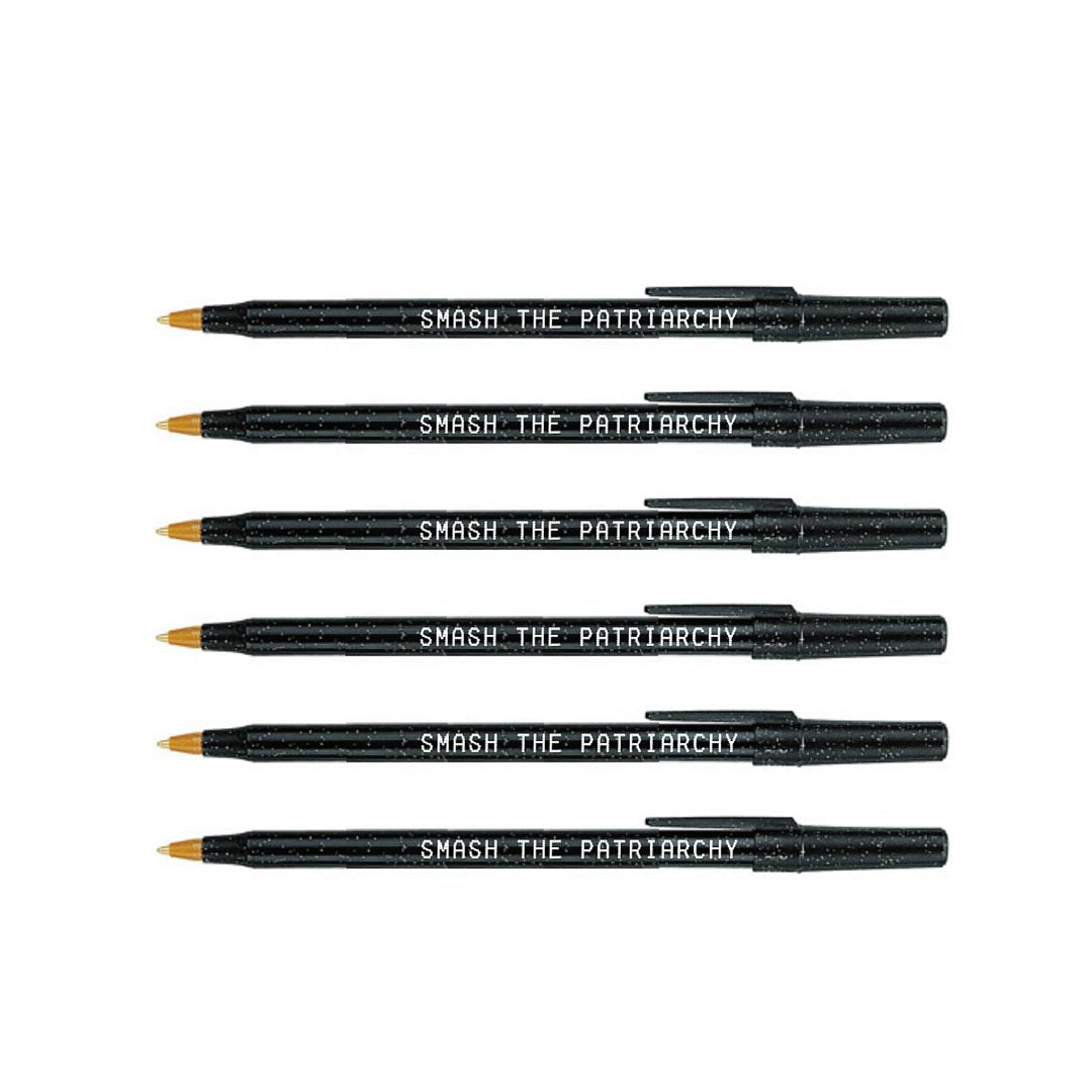 Smash the Patriarchy 6 Pens Black Sparkle Pen Pack