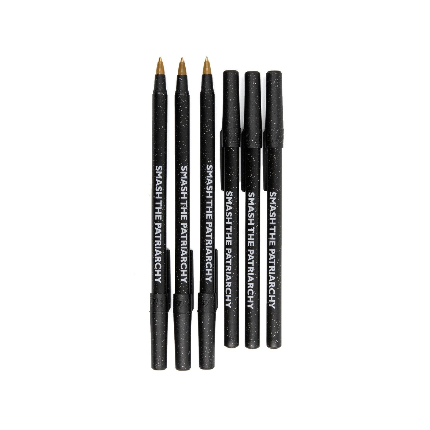 Smash the Patriarchy 6 Pens Black Sparkle Pen Pack