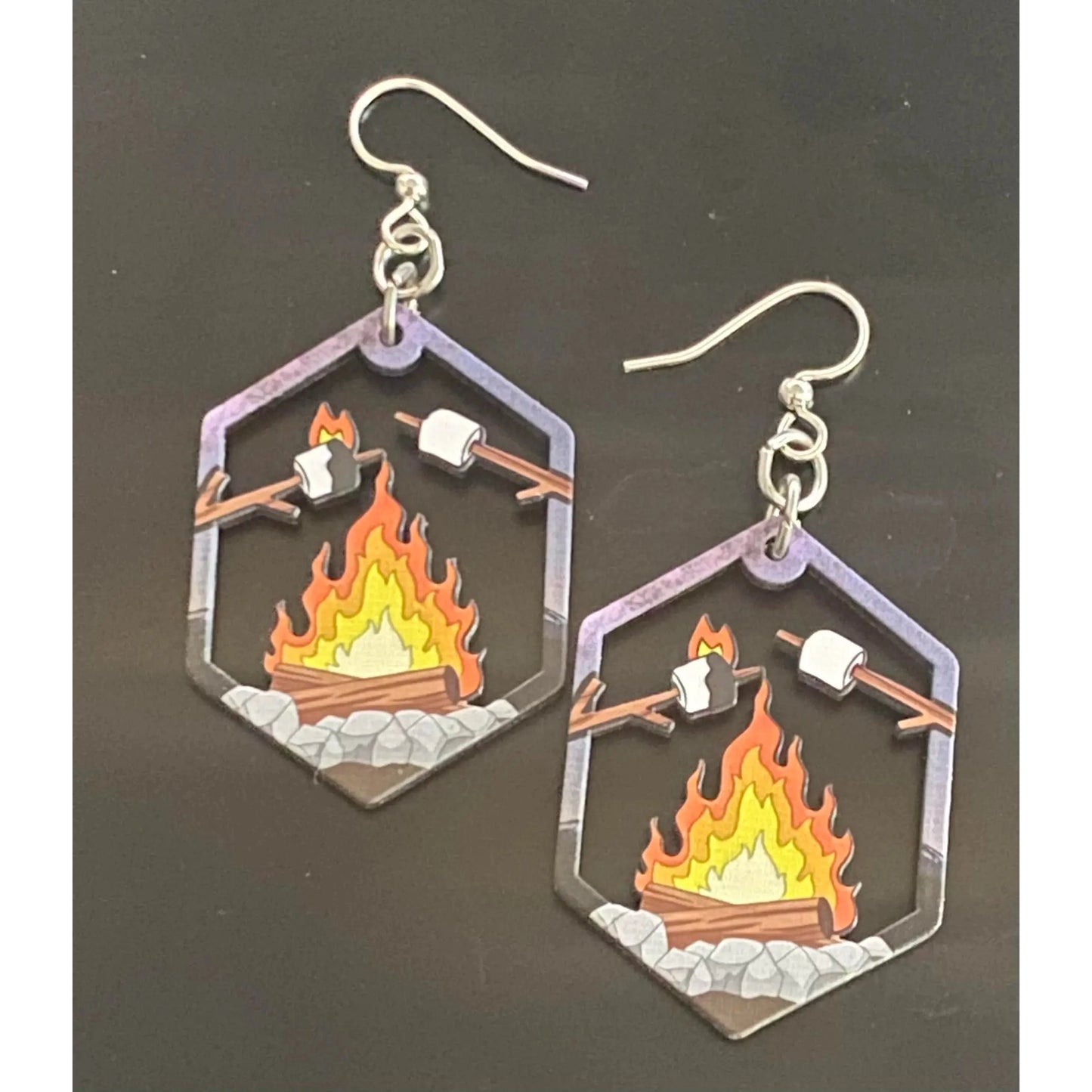 S'mores And Campfire Hook Earrings | 1" x 1.4" Laser Cut Wood Earrings | Handmade in USA