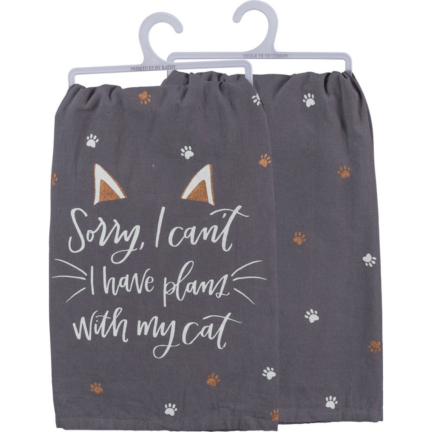 Sorry..Plans With My Cat Funny Snarky Dish Cloth Towel / Novelty Silly Tea Towels / Cute Hilarious Kitchen Hand Towel | 28" square