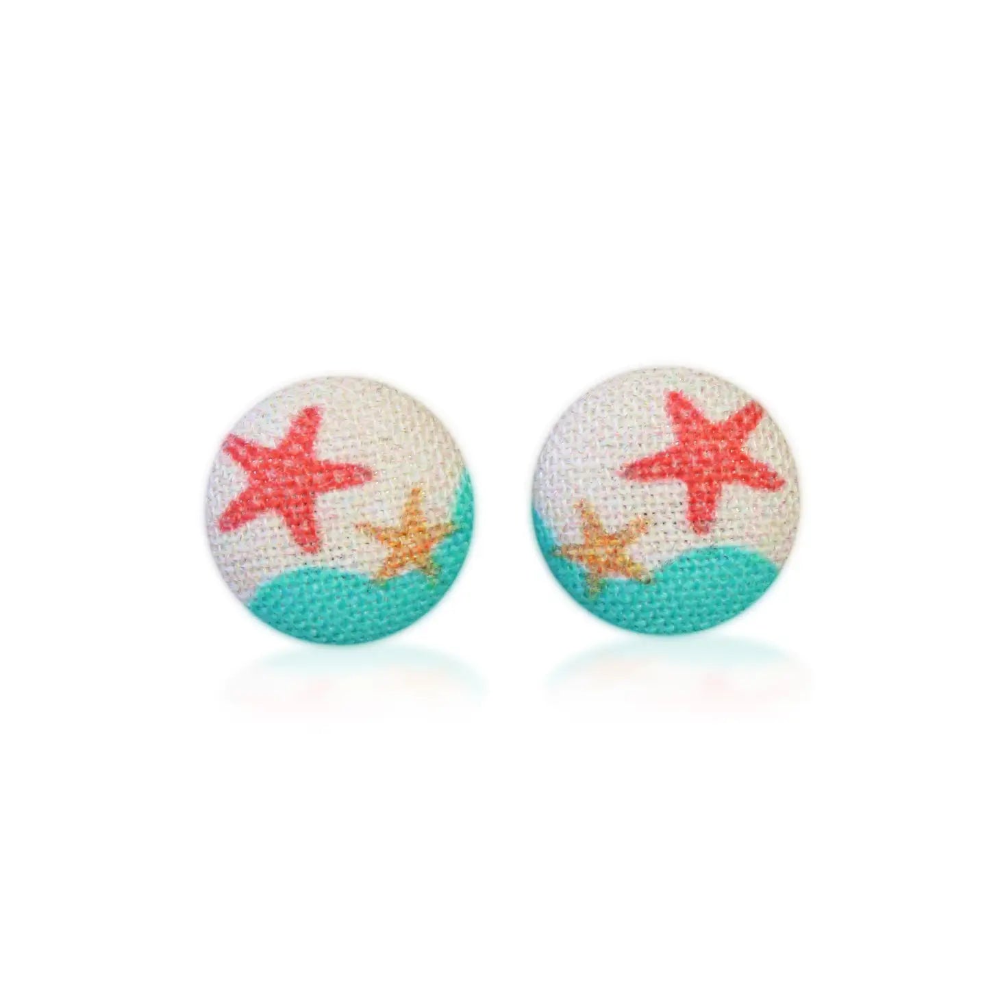 Star Fish / Beach Fabric Button Earrings | Handmade in the US