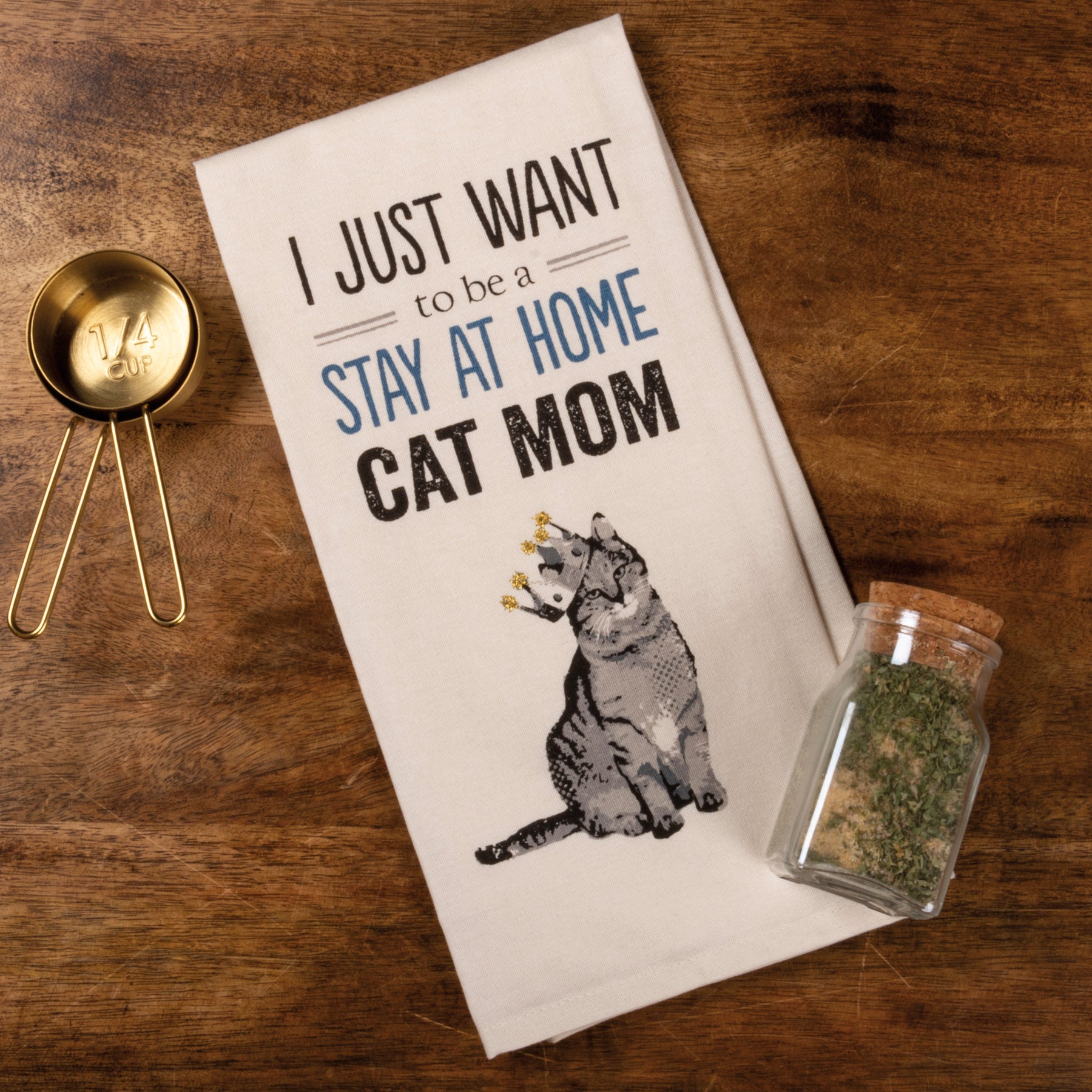 Stay at Home Cat Mom Funny Snarky Dish Cloth Towel / Novelty Silly Tea Towels / Cute Hilarious Farmhouse Kitchen Hand Towel