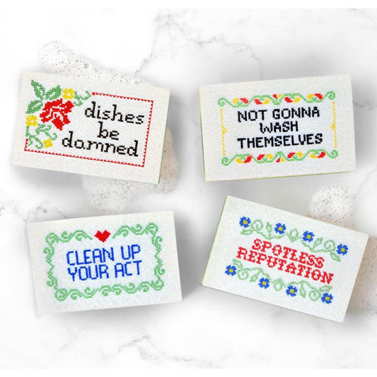 Subversive Sponges With Frame | Set of 4 Embroidered Poly Sponges