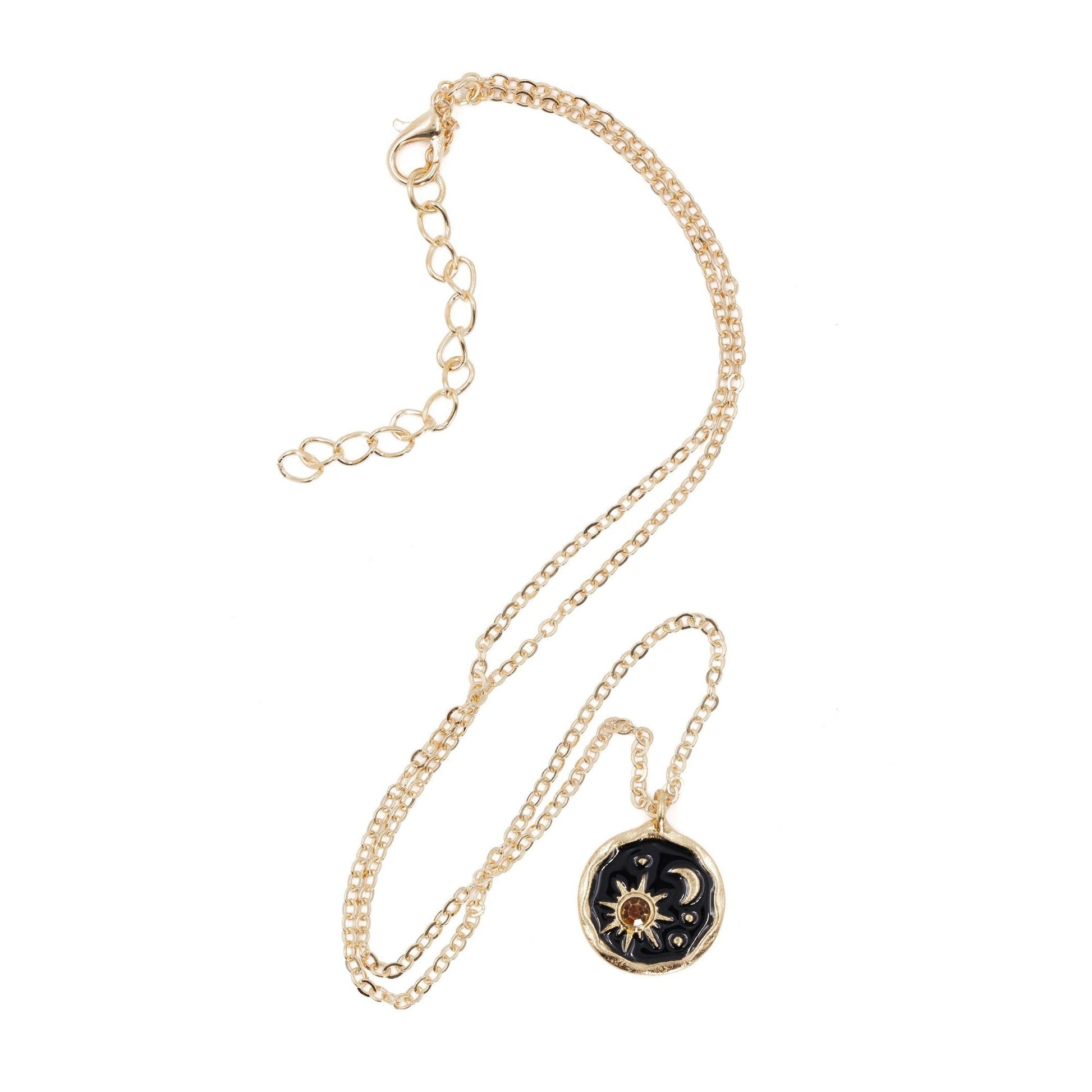 Sun and Moon Celestial Pendant Necklace in Black and Gold