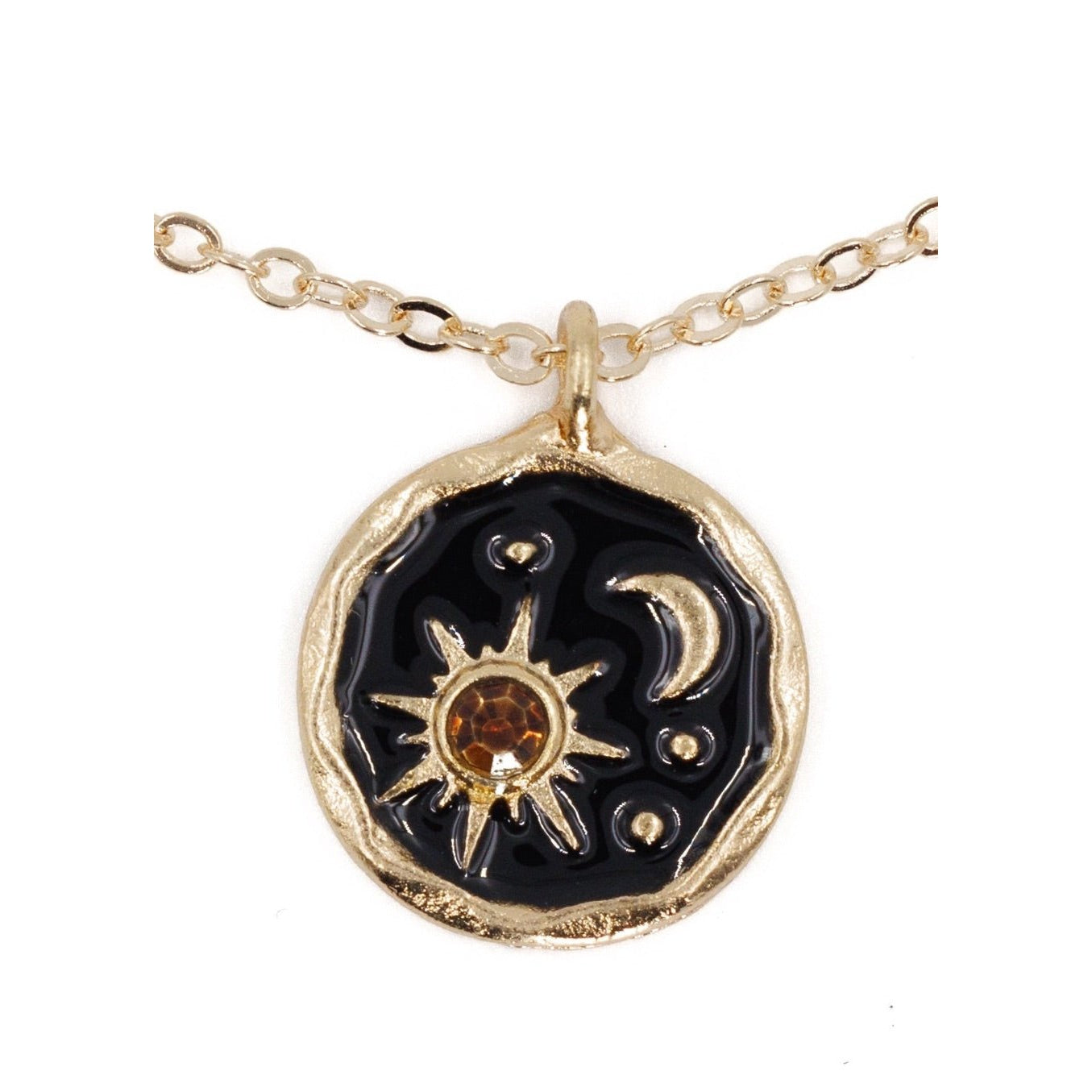 Sun and Moon Celestial Pendant Necklace in Black and Gold