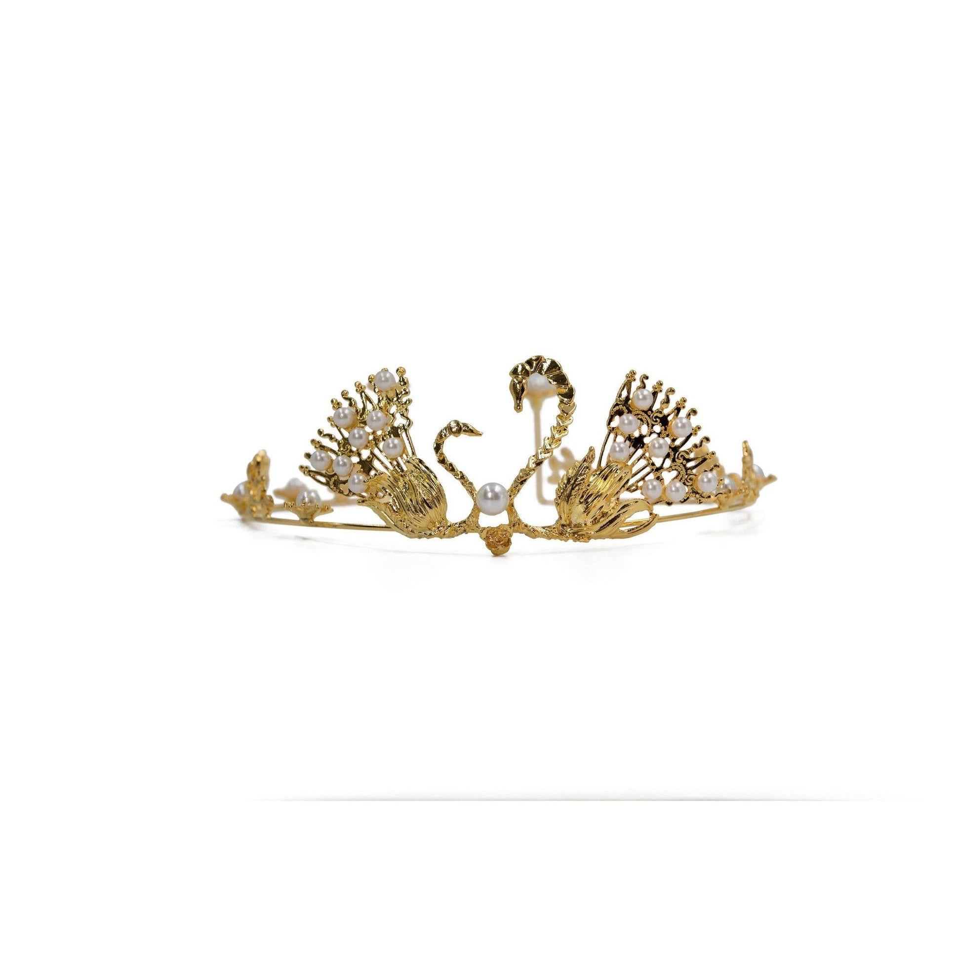Swan Queen Tiara in Gold or Silver with Pearl Accents