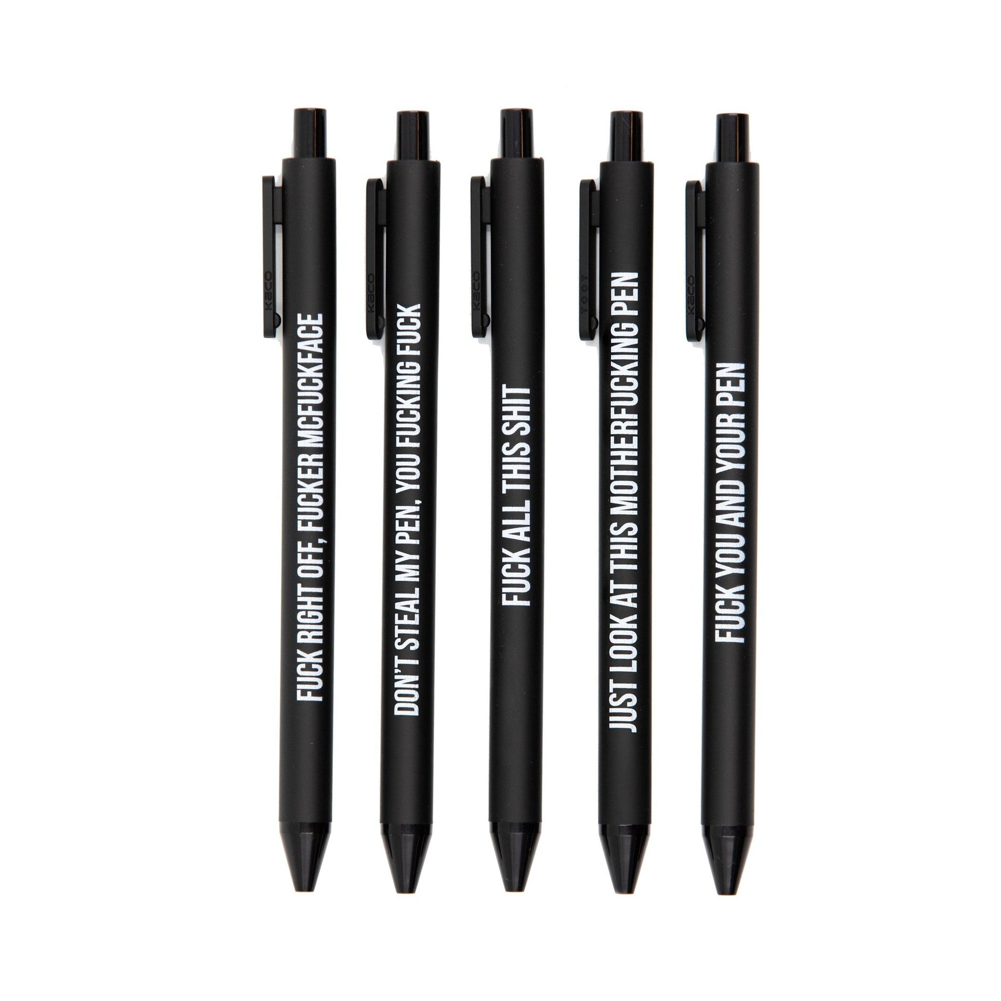  GetBullish Set Of 5 Sweary Fck Cussing Gel Pens, Black