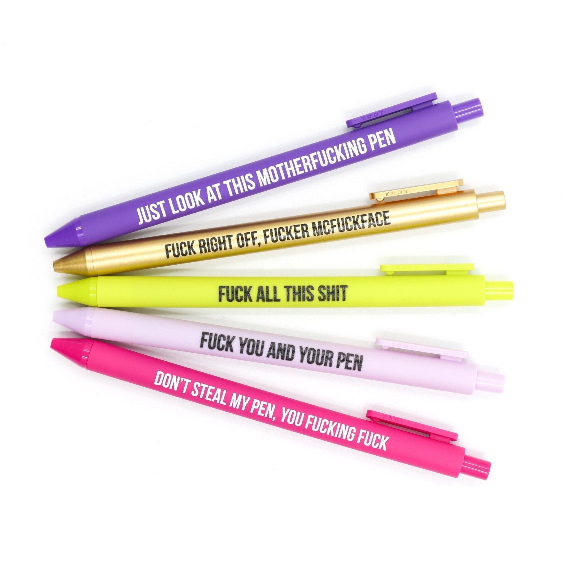 Sweary Fuck Pens Cussing Pen Gift Set - 5 Multicolored Gel Pens Rife with Profanity by The Bullish Store