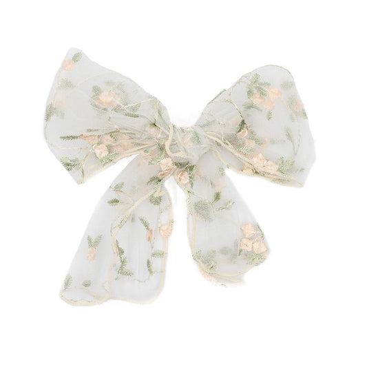 Sweet Prairie Hair Bow with Clip in Antique White