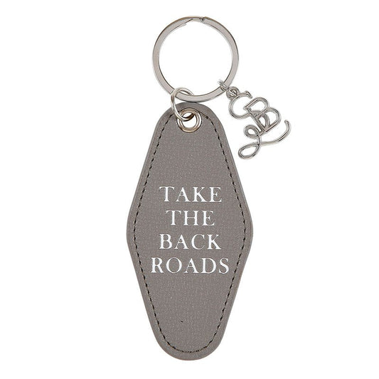 Take The Back Roads Leather Style Motel Key Tag | Silver Accent Novelty Keychain