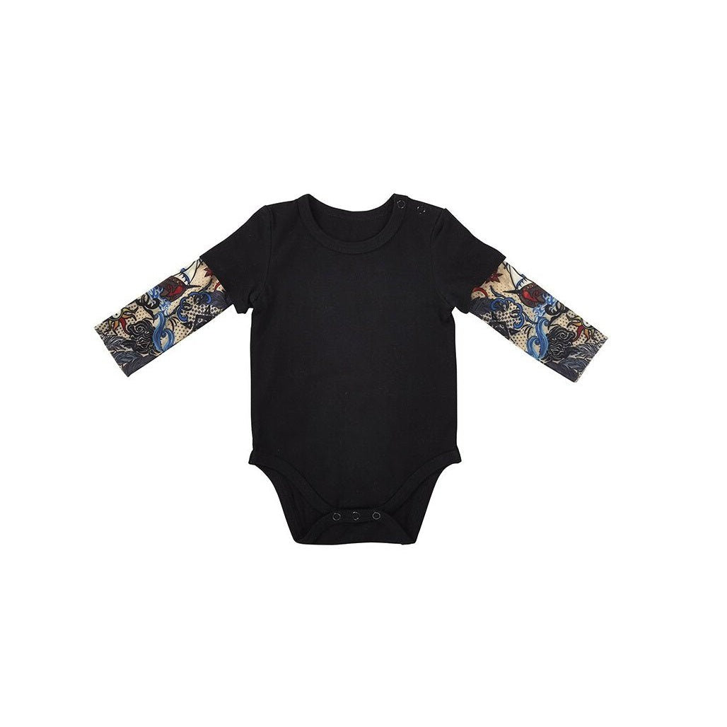 Tattoo Snapshirt Baby Bodysuit in Black | Unisex Size 6-12 Months | Funny Full Sleeve Tattoo Infant Shirt