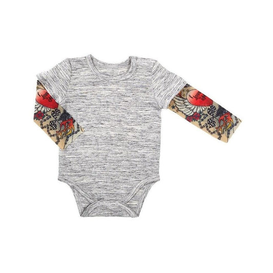 Tattoo Snapshirt Baby Bodysuit in Gray | Unisex Size 6-12 Months | Funny Full Sleeve Tattoo Infant Shirt