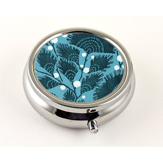 Teal Art Deco Floral Pill Box | Historical Art | Hand Decorated in the USA
