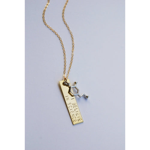 The Betty Collection: I Believe in Science Molecule Necklace in Silver or Brass