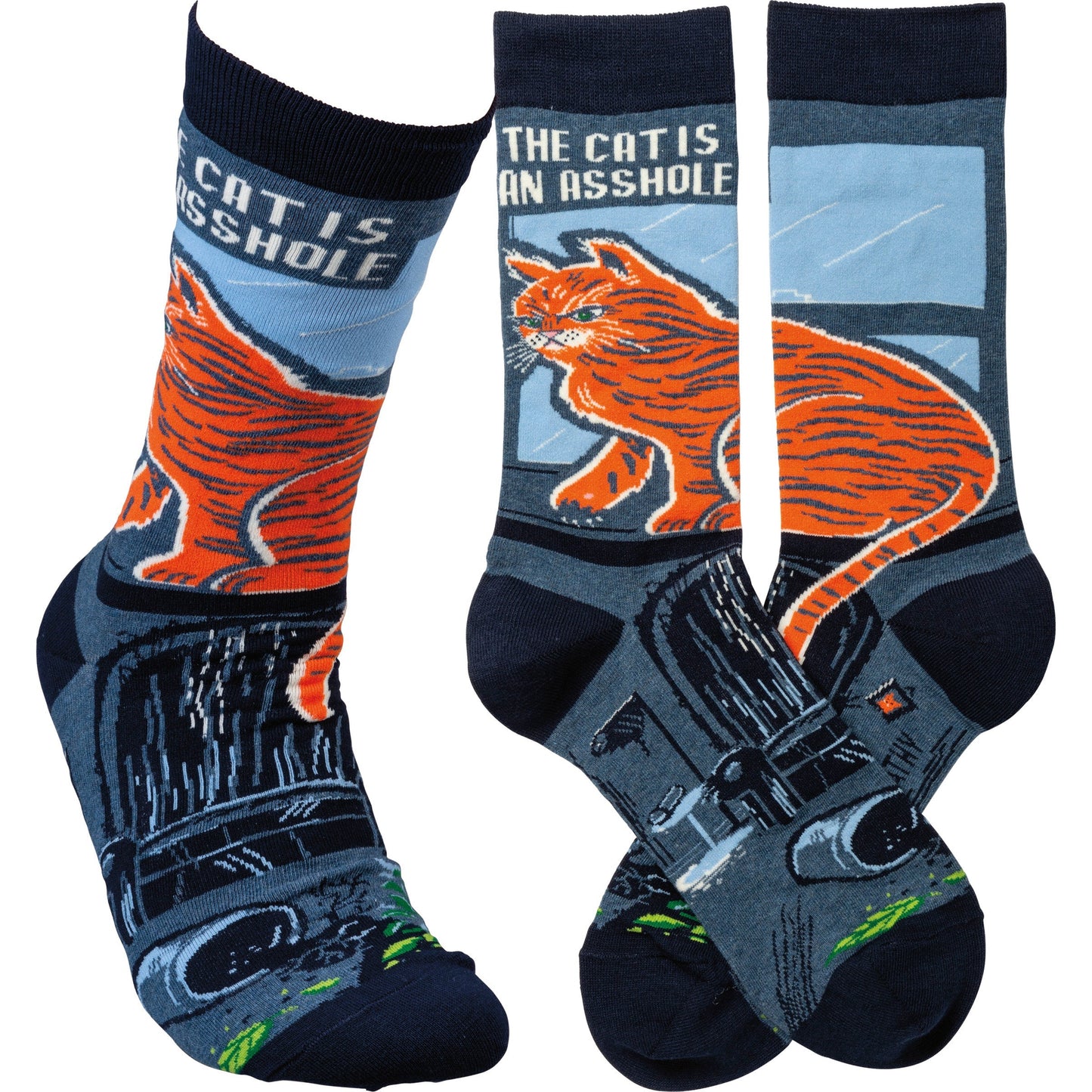 The Cat Is An Asshole Crew Colorful Funny Novelty Socks with Cool Design, Bold/Crazy/Unique Specialty Dress Socks
