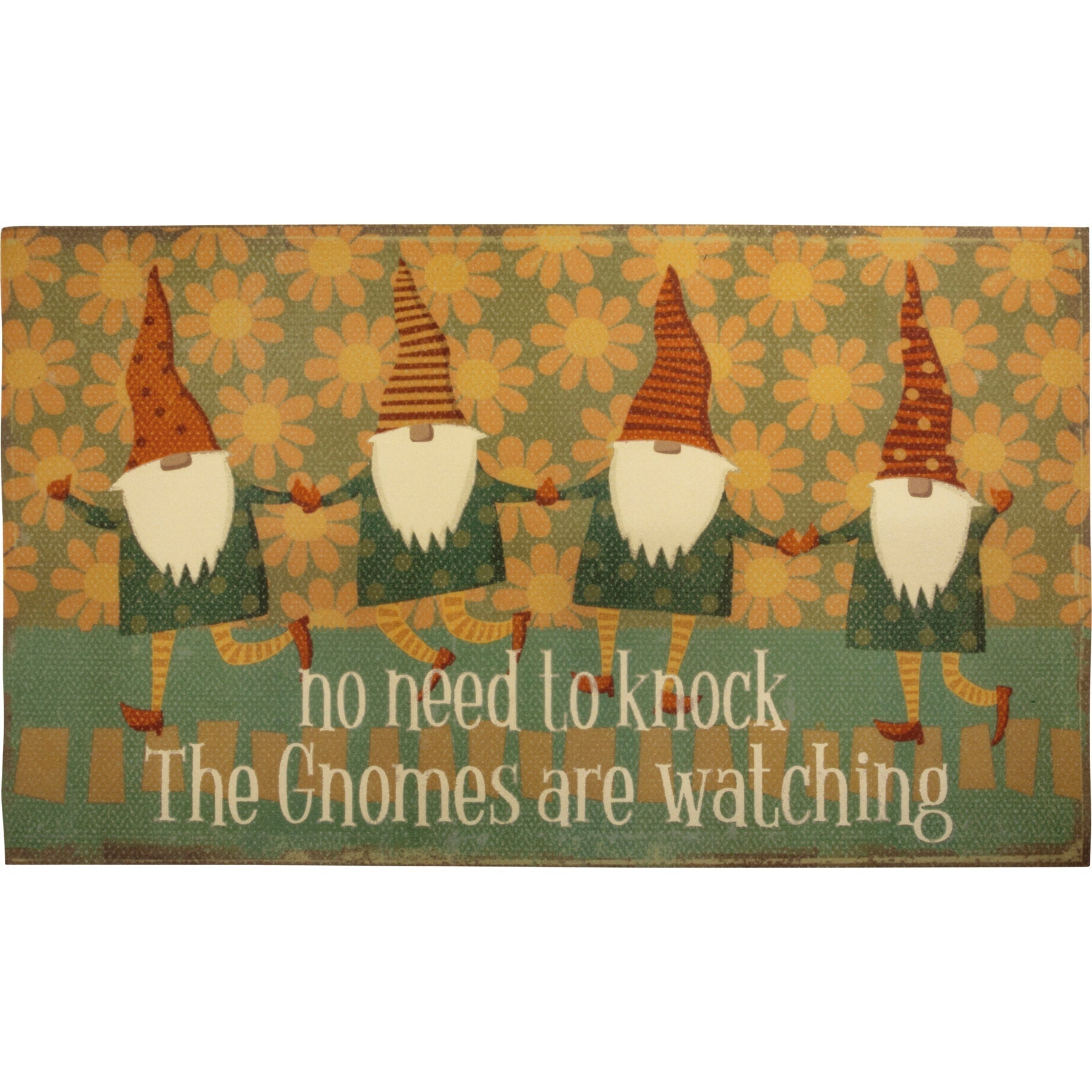 The Gnomes Are Watching Indoor/Outdoor Rug | Slip-Resistant Backing | 34" x 20"