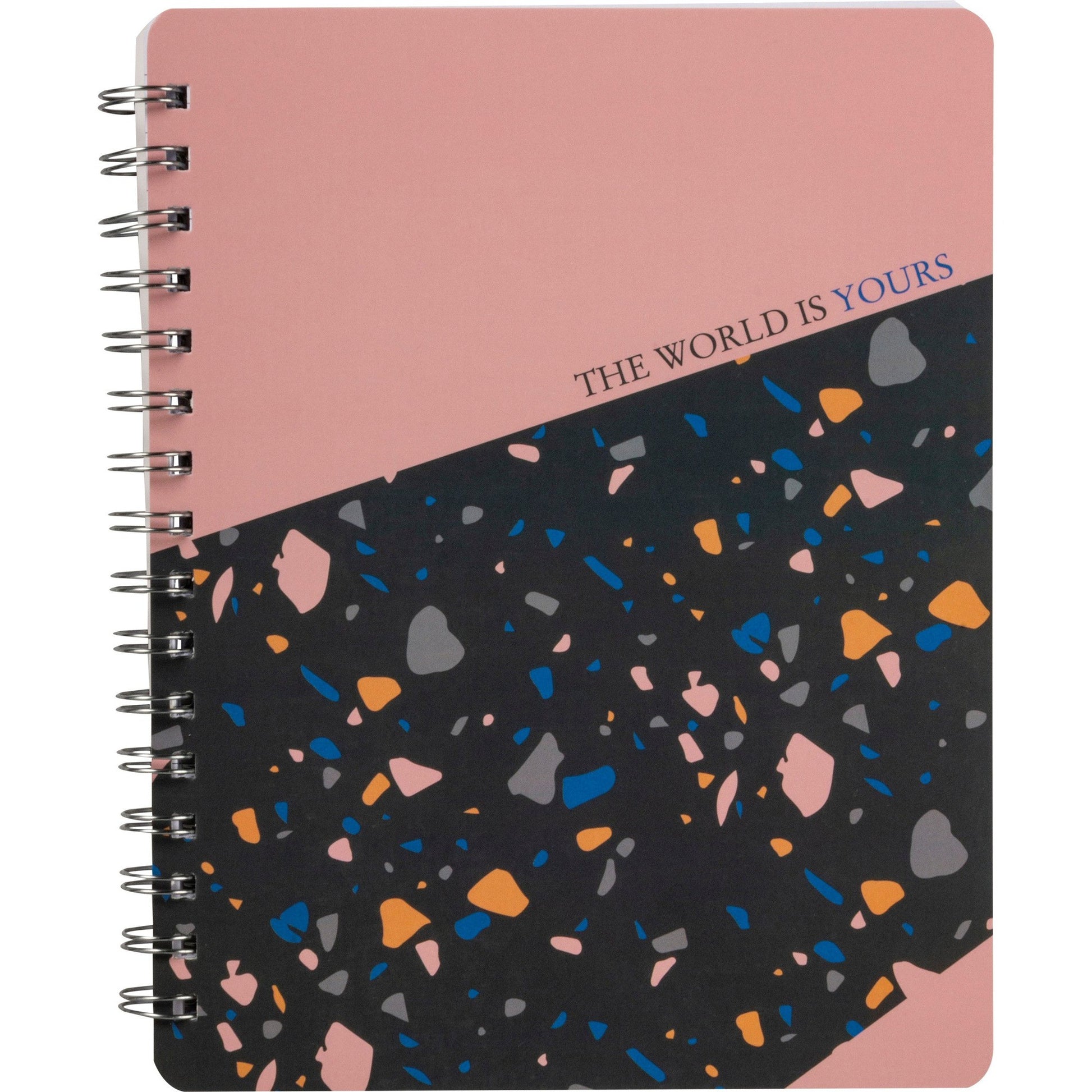 The World Is Yours Spiral Notebook in Colorful Terrazzo Design | Art on Both Sides | 9" x 7" | 120 Lined Pages | 1980s Memphis-Inspired Design