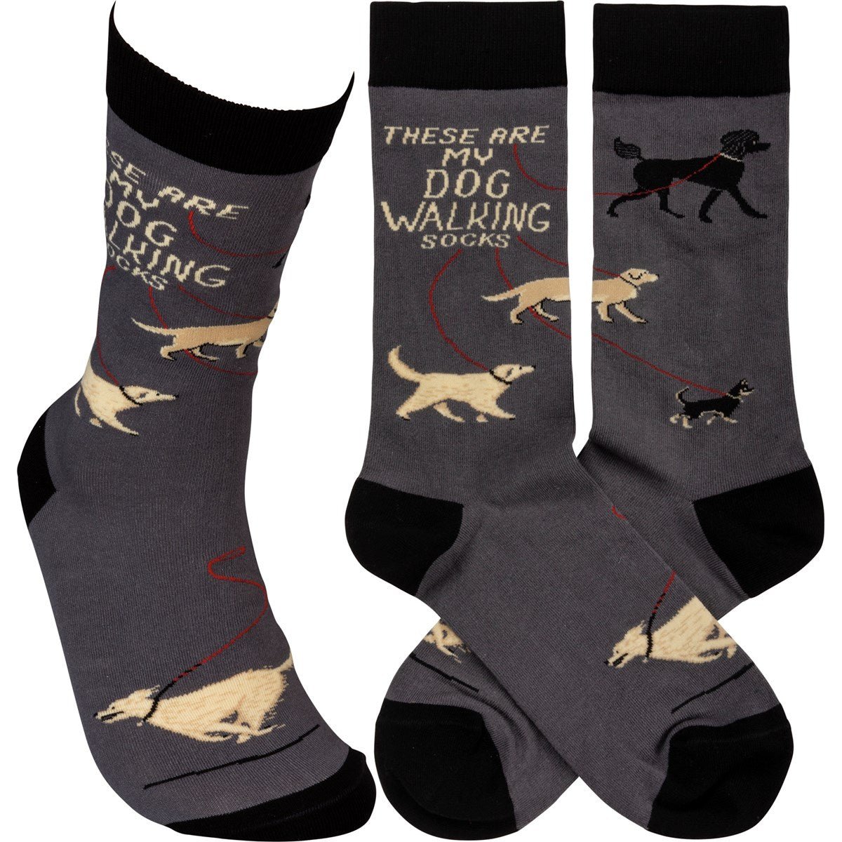 These Are My Dog Walking Socks | Black Gray Funny Novelty Socks with Cool Design | Specialty Dress Socks