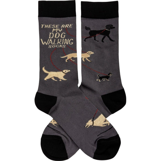 These Are My Dog Walking Socks | Black Gray Funny Novelty Socks with Cool Design | Specialty Dress Socks