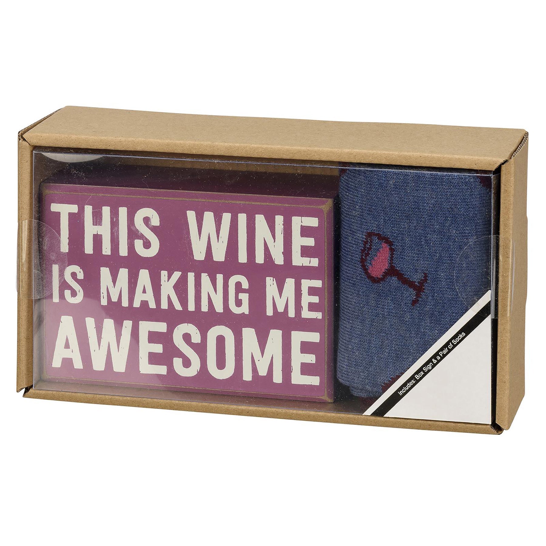 This Wine Is Making Me Awesome Box Sign And Socks Giftable Set
