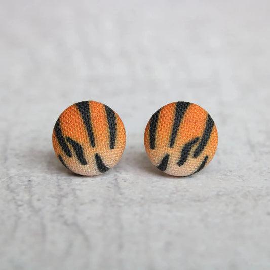 Tiger Stripes Fabric Button Earrings | Handmade in the US