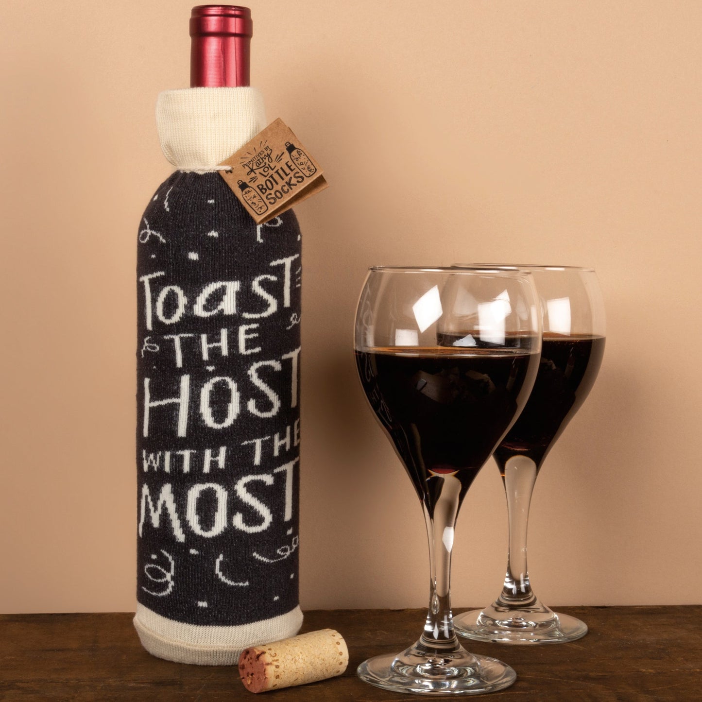 Toast The Host With The Most Knit Bottle Sock | Reusable Gift Bag for Gifting Wine