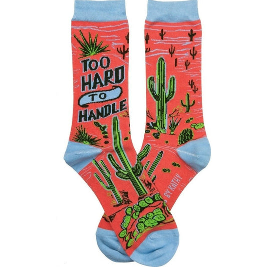 Too Hard To Handle Cactus Colorful Funny Novelty Socks with Cool Design, Bold/Crazy/Unique/Quirky Specialty Dress Socks