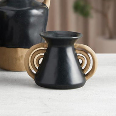 Triomphe Handle Vase | Minimalist Black and Gold | 4.5" Tall