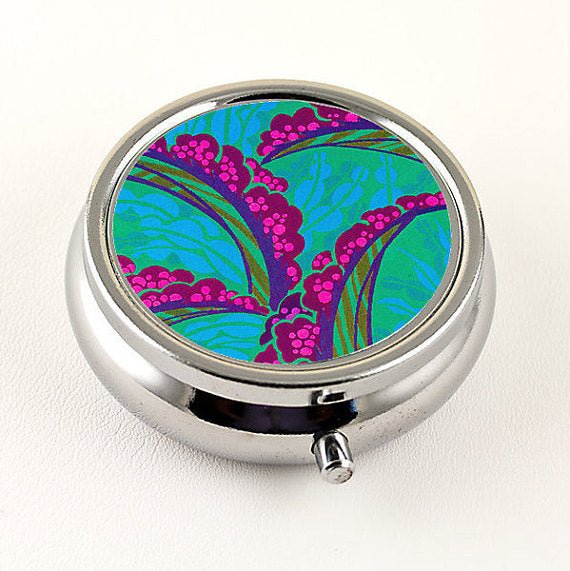 Tropical Floral Pill Box in Teal and Pink | Historical Art | Hand Decorated in the USA
