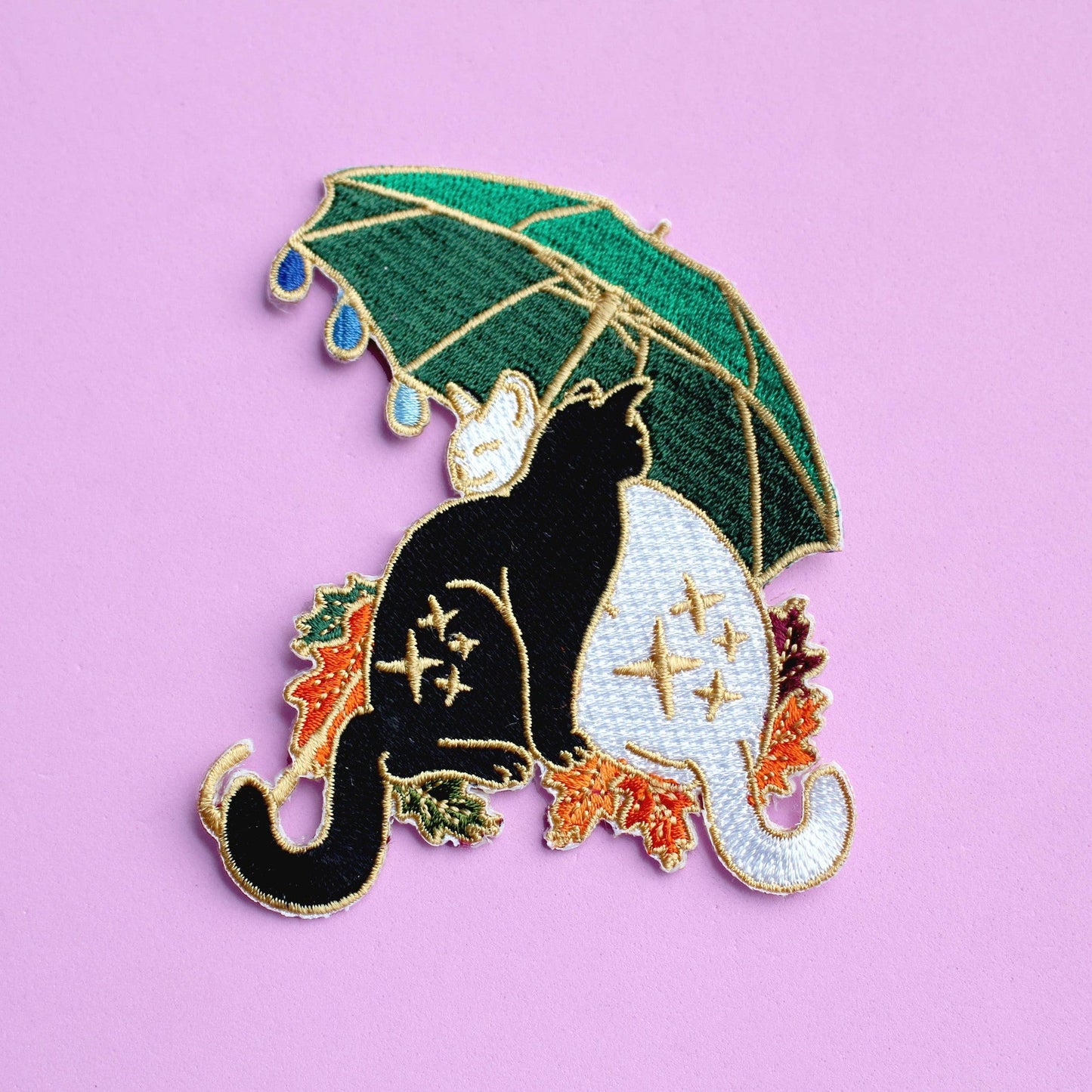 Umbrella Cats Embroidered Woven Iron-On Patch